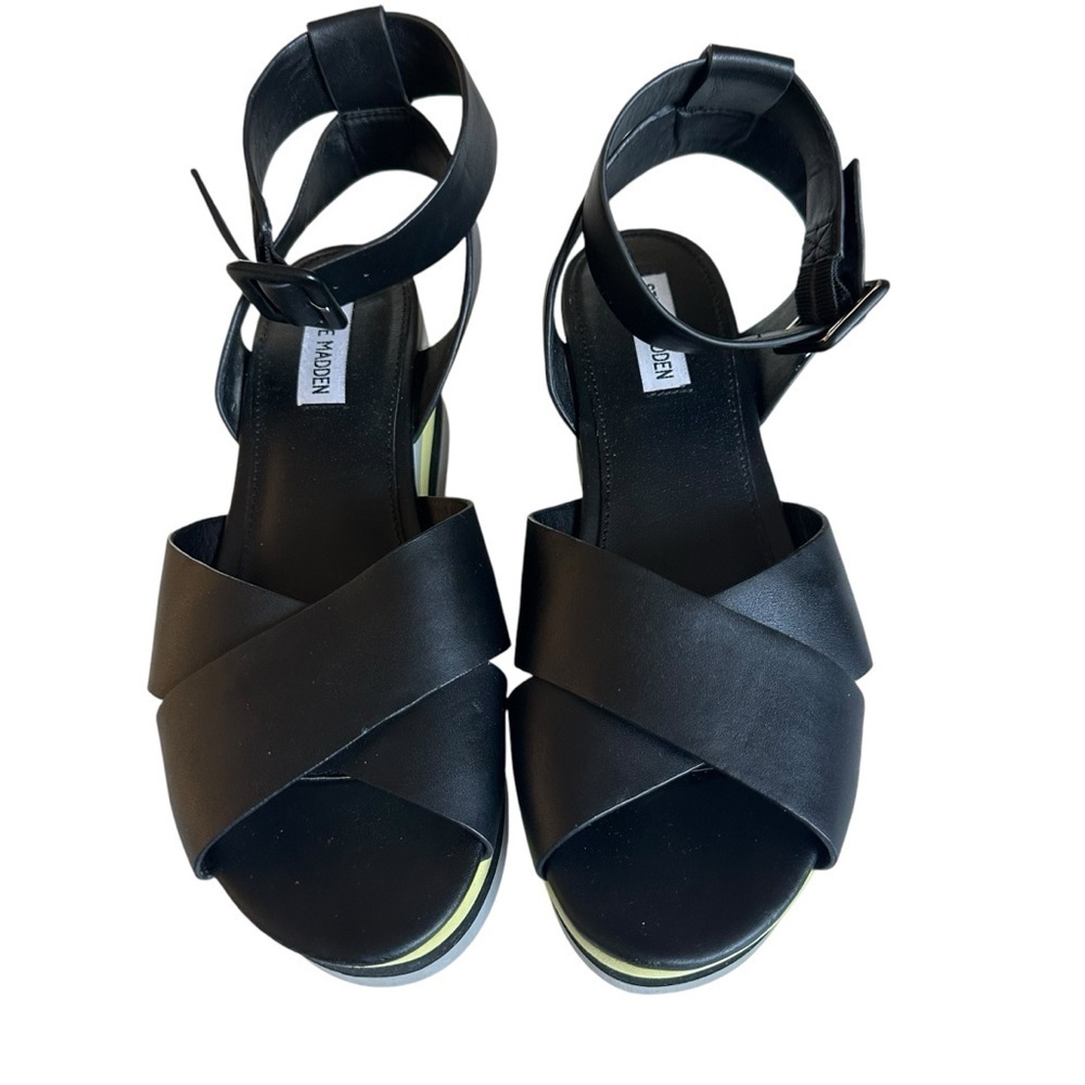 Steve Madden Macer Platform Sandals Black Yellow Chunky Size 9.5 - Picture 4 of 16